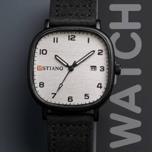 Mstianq Leather Strap B&W Watch