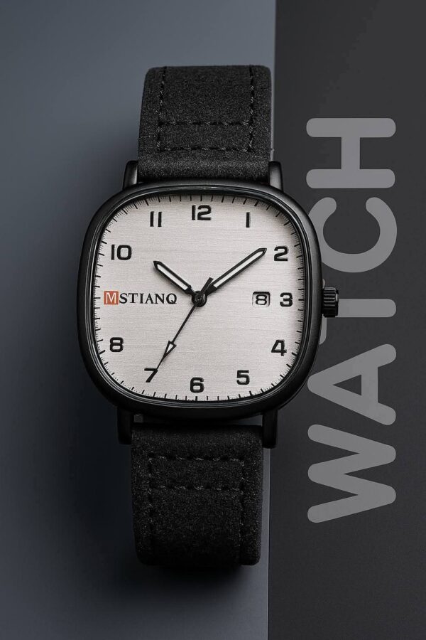 Mstianq Leather Strap B&W Watch - Image 1