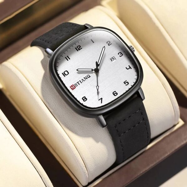 Mstianq Leather Strap B&W Watch - Image 4